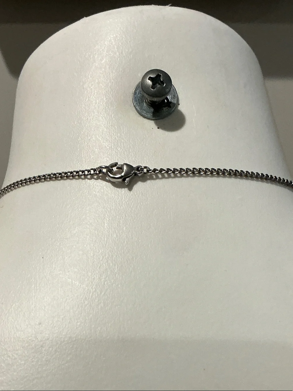 CHANEL Silver-Tone Necklace with Black Ribbon and Pearl Drop